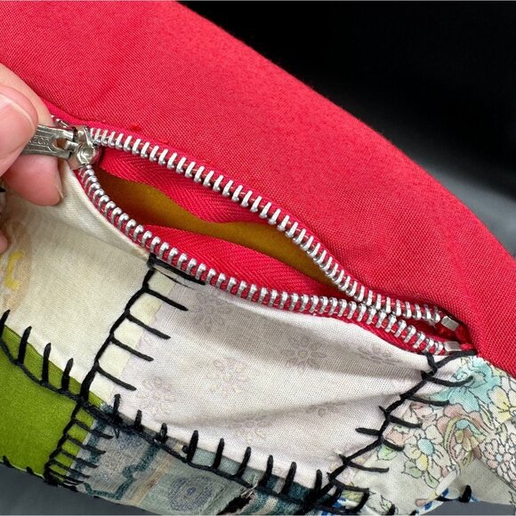 Vintage Throw Pillow Handmade Patchwork Decorative Folk Art Cushion 1950s - Picture 6 of 10